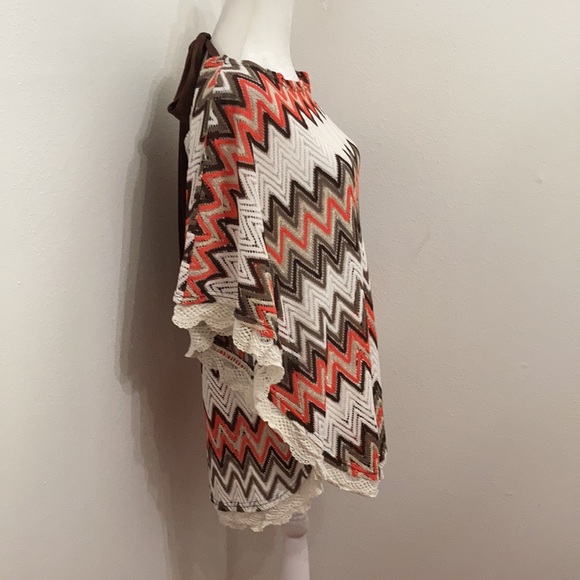 Rancho Estancia Aztec Patterned Tie Back Open Knit  Poncho Top Size Large - Picture 3 of 11